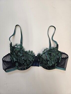 Floral Lace Underwire Bra in Emerald and Black